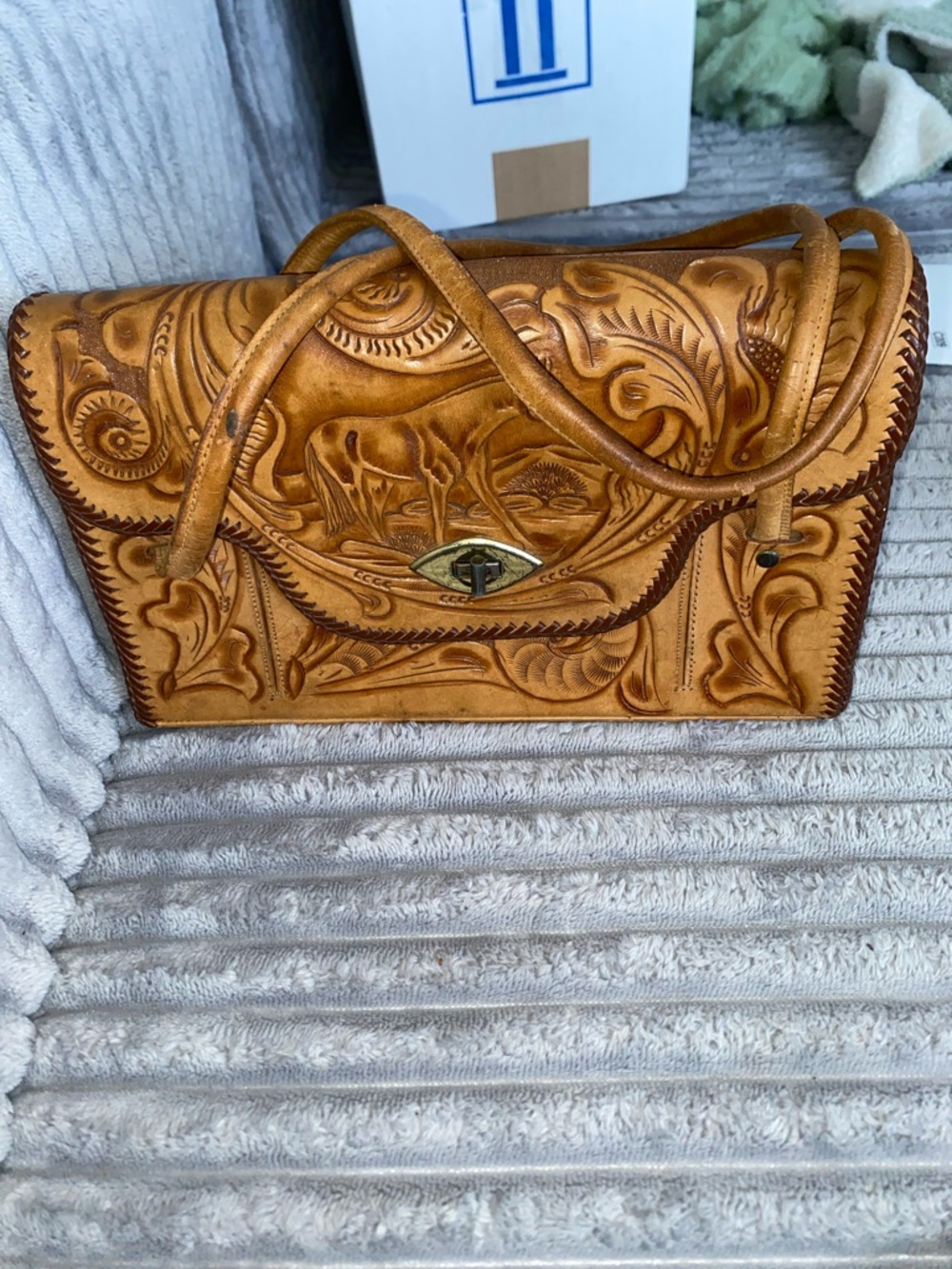 Vintage leather hand tooled horse purse